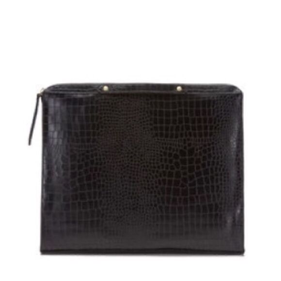 Designer Leather Cynthia Vincent Designer Croc Black Leather Bankers Clutch - Picture 1 of 8